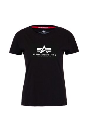 Alpha Industries T-Shirt ALPHA INDUSTRIES New Basic T-Shirt BL FP W, Damen, Gr. XS, schwarz (schwarz, metalsilber), Obermaterial: 100% Baumwolle, Shirts T-Shirt