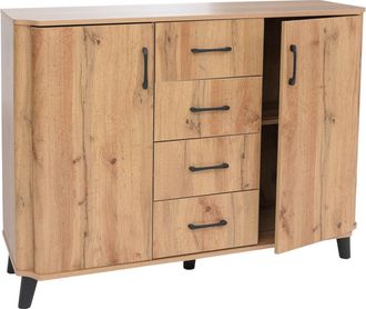 Hhg [nunca Usado] C&oacute;moda Hhg-784, Aparador, 4 Cajones, 2 Puertas, Mdf, 92 X 120 X 40 Cm, Acabado Roble Wotan