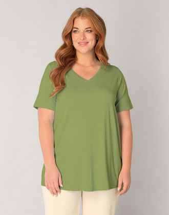Base Level Curvy T-Shirt BASE LEVEL CURVY Alba, Damen, Gr. 54/56, gr&uuml;n, Single Jersey, Obermaterial: 94% Viskose, 6% Elasthan, figurumspielend h&uuml;ftlang, V-Ausschnitt, 