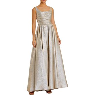 Mac Duggal Metallic Pleated Bodice Ballgown in Oyster at Nordstrom, Size 0