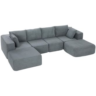 HOMCOM Homcom Sof&aacute; Modular En Forma De U, Sof&aacute; Seccional De 4 Plazas Con 2 Taburetes, 2 Almohadas, Reposabrazos Anchos, Sin Montaje, Gris Oscuro