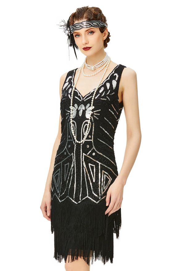 Babeyond Womens Flapper Dresses 1920s V Neck Beaded Fringed Great Gatsby  Dress (XXL, Black1) from 44.24 - on Stylight