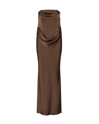Rotate Structured Corsage Long Dress with Draped Neckline