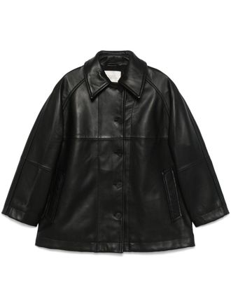 STUDIO NICHOLSON Ridger leather coat - women - Lamb Skin/Viscose - 8 - Black