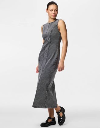 Pieces Vestito midi in denim grigio
