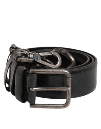 Dolce & Gabbana Black Key Ring Clip Attachments Buckle Mens Belt