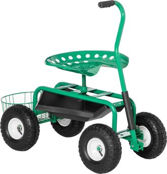 OEM Asiento De Jard&iacute;n Con Ruedas Asiento Giratorio Y Ajustable En Altura Bandeja De Herramientas Cesta Para Exterior Verde
