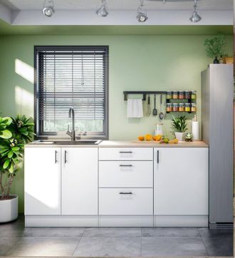 Dmora Cocina Completa Orlaya, Composici&oacute;n Cocina Moderna, Set Cocina Modular, Soluci&oacute;n Cocina Funcional, Blanco Y Roble - Dmora