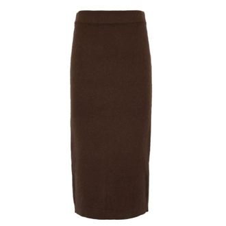 Twinset Angora Blend Knit Midi Rok - Dames - Midirokken - Bruin - S - Wol - Rokken