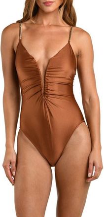 L'agence Lilou Shimmer V-Wire One-Piece Swimsuit in Bronze at Nordstrom, Size X-Large