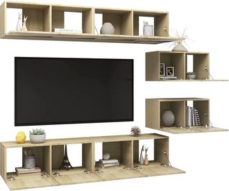 Berkfield Home Modern 6 Piece TV Cabinet Set Sonoma Oak Engineered Wood in Light Tan