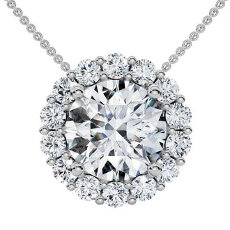 Pompeii3 Certified 3 1/2Ct Halo Diamond Pendant Lab Grown 14k Gold Womens Necklace