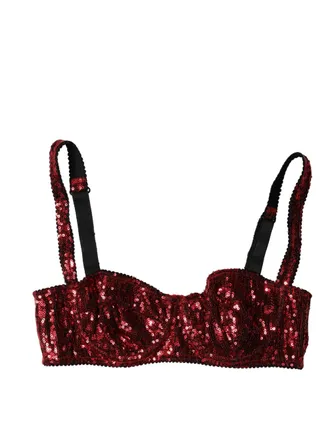 Dolce & Gabbana Womens Red Sequined Nylon Balconnet Bra Underwear Clothing