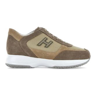 Hogan Sneakers, male, Brown, Size: 10 1/2 US Brown Suede Sneakers with Fabric Inserts