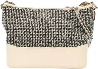 Chanel Pre-owned Medium Tweed and Lambskin Gabrielle Crossbody - Dames - Vintage Schoudertas - Beige - ONE Size - Tweed - Vintage