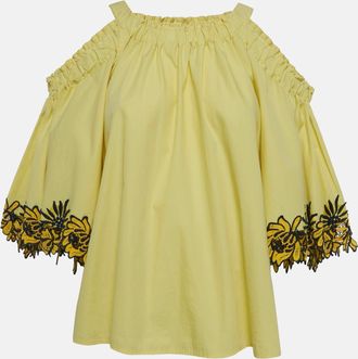 Sandro Yellow Lace Trim Cotton Cold-Shoulder Blouse