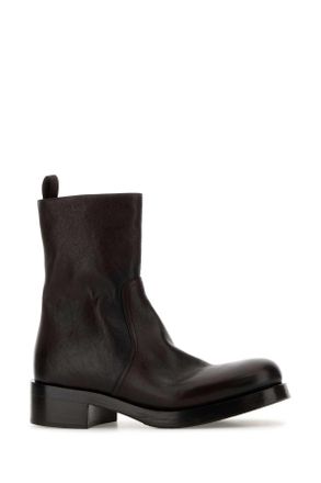 Prada Womens Dark Brown Leather Ankle Boots Moro Stivali