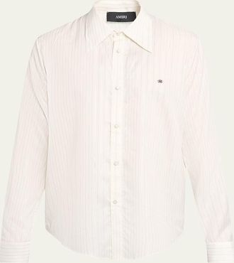 Amiri Mens Metallic Fiber Fine-Stripe Silk Sport Shirt