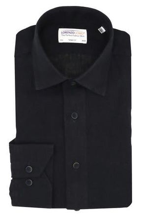 Lorenzo Uomo Solid Linen Trim Fit Dress Shirt in Onyx at Nordstrom Rack, Size 14.5 - 32