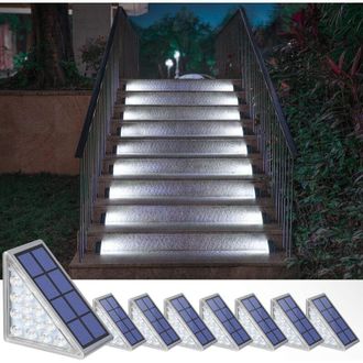OEM Juego De 8 Luces Solares Para Escaleras, Pelda&ntilde;os, Patio, Entrada De Veh&iacute;culos, Porche, Puerta Principal, Acera - Blanco Fr&iacute;o -crezuo