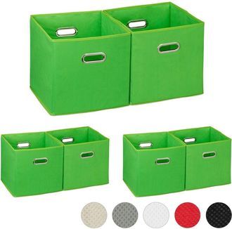 Relaxdays Set of 6 Relaxdays Storage Boxes, No Lids, With Handles, Folding, Square Shelf Bins, 30 x 30 x 30 cm, Green