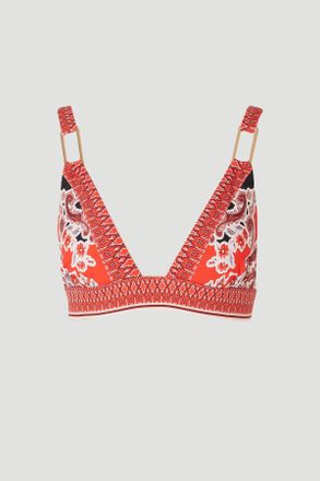 Karen Millen Womens Scarf Mirrored Print Plunge Bikini Top - Red Nylon - Size X-Small