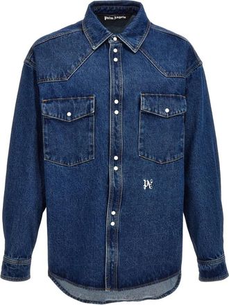 Palm Angels Monogram Jacket - Heren - Spijkerjassen - Blauw - S - Katoen - Jassen