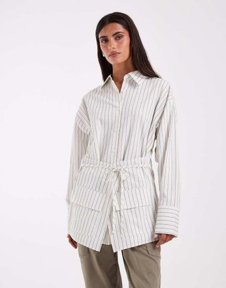 Asos camicia effetto doppio strato a righe sottili-Multicolore