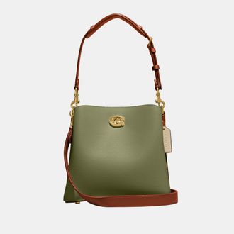 Coach Womens Willow Bucket Bag In Colorblock With Signature Canvas Interior - Green Leather - One Size