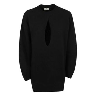 Elisabetta Franchi Kleedjes, Dames, Zwart, S, Wol, Gebreide Minijurk met Uitsnijding