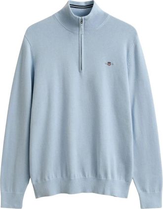 GANT Pull Demi Zip Coton - Heren - Coltruien - Blauw - M - Katoen - Truien & Vesten