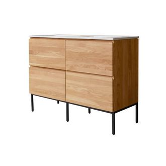 Tikamoon Mueble de ba&ntilde;o de roble macizo y cer&aacute;mica de 120 cm