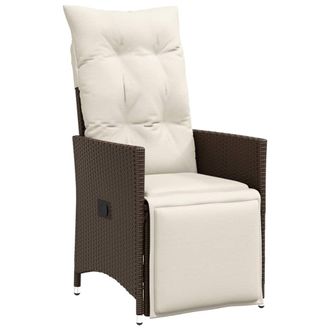 vidaXL Sill&oacute;n Reclinable De Jard&iacute;n Con Cojines Rat&aacute;n Sint&eacute;tico Marr&oacute;n Vidaxl