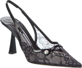 Jimmy Choo London Amita 85 Lace & Leather Slingback Pump