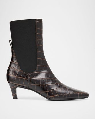 Toteme The Mid Heel Croc-Embossed Leather Ankle Booties