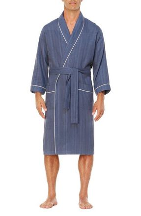 Majestic International Shawl Collar Woven Viscose & Cotton Robe in Chambray at Nordstrom, Size Small