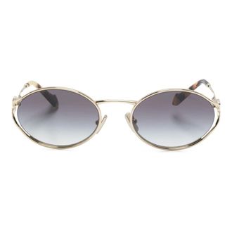Miu Miu Goudkleurige Ovaalvormige Zonnebril - Dames - Accessoires - Geel - Maat: 54 MM