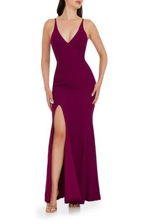 Dress The Population Iris Slit Crepe Gown in Dark Magenta at Nordstrom Rack, Size X-Large