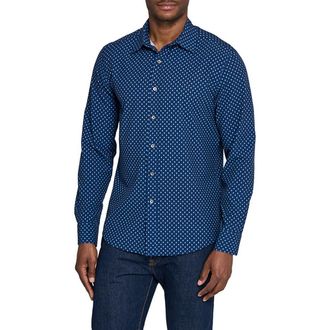 W.R.K Basic Slim Fit Navy Micropaisley Performance Button-Up Shirt at Nordstrom, Size Xx-Large