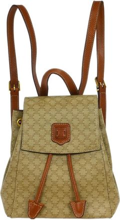 Celine Vintage Macadam Backpack Canvas And Leather Beige Canvas Backpack Bag (Pre-Owned)