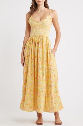 Free People Sweet Nothings Floral Print Sleeveless Maxi Sundress in Yellow Combo at Nordstrom, Size X-Large