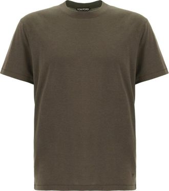 Tom Ford Tops, Heren, Groen, L, Katoen, Lyocell Katoen Ronde Hals T-shirt