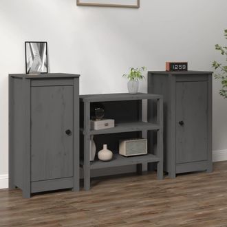 vidaXL Vidaxl - Aparadores 2 Uds Madera Maciza De Pino Gris 39x35x80 Cm