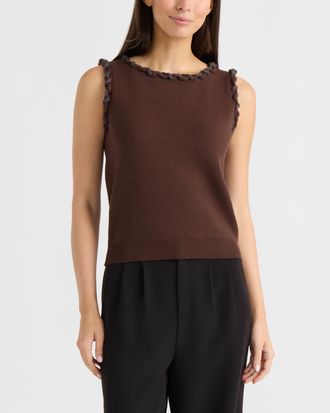 Ellen Tracy Womens Braided Trim Sleeveless Sweater