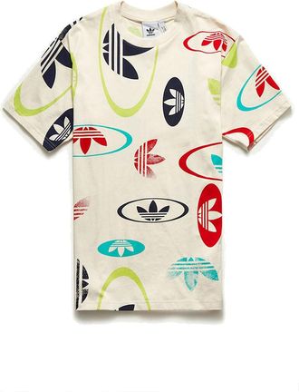 adidas Originals Mens AOP Trefoil All Over Print Cotton T-shirt, Wonder White, Wonder White / Multicolor, Medium