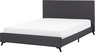 Beliani Cama Con Somier De Poli&eacute;ster Gris Oscuro Negro 160 X 200 Cm Cabecero Acolchado Somier Patas Madera Caucho Ambassador