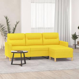 vidaXL Vidaxl - Sof&aacute; De 3 Plazas Con Taburete De Tela Amarillo Claro 180 Cm
