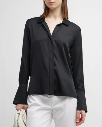 Kobi Halperin Liv Split-Cuff Stretch Silk Blouse