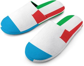 Generic Italy And Luxembourg Flag Mens Cotton Slippers Memory Foam Comfort House Shoes Winter Indoor Slipper for Hotel Casa Spa