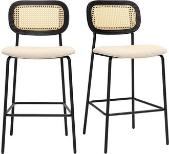 Miliboo Taburetes De Dise&ntilde;o En Tejido Efecto Terciopelo Texturizado Tierra Quemada, Metal Negro Y Rejilla De Rat&aacute;n (juego De 2) Miranda